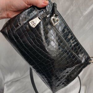 * BRIGHTON Patent Leather Black Classic Handbag NEW without Tags Silver Hardware